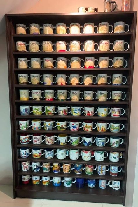 Do you also love to get a Starbucks coffee mug souvenirs wherever you go? Here's an idea of how you can display them in your home. Starbucks Mug Display Ideas, Mug Display Ideas, Starbucks Coffee Mug, Mugs Collection, Starbucks Mug, Cup Collection, Mug Display, Collection Display, Starbucks Mugs