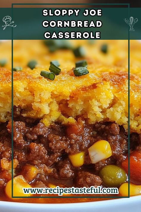 A hearty and comforting casserole that combines the classic flavors of Sloppy Joes with a delicious cornbread topping. Perfect for feeding a crowd! Sloppy Joe Cornbread Casserole, Sloppy Joe Cornbread, Cornbread Topping, Sloppy Joe Casserole, Delicious Cornbread, Cornbread Casserole, Corn Muffin Mix, Hearty Casseroles, Sloppy Joe