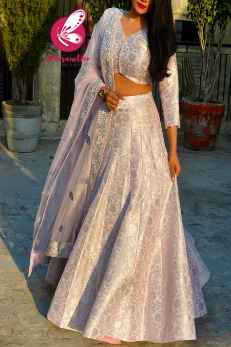 Mauve Pink Brocade Lehenga with Mauve Pink Net Heavy Dupatta Banarsi Silk Lehenga, Free Crochet Top Patterns, Brocade Lehenga, Simple Lehenga, Lehenga Designs Simple, Lehenga Blouse Designs, Wedding Blouse Designs, Blouse Designs Indian, Long Dress Design