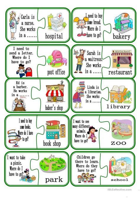 English Primary School, City Puzzle, Puzzles Printable, Community Helpers Preschool, English Teaching Materials, Learning English For Kids, English Worksheets For Kids, Kids English, English Classroom