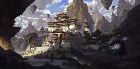 Chinese Palace, Concept Art Tutorial, Fantasy Decor, Temple Art, Fantasy City, Chinese Architecture, Scene Design, Matte Painting, Futuristic Architecture