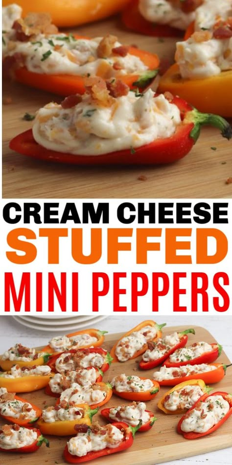 Meal Appetizers, Cream Cheese Stuffed Mini Peppers, Peppers With Cream Cheese, Easy Cold Finger Foods, Stuffed Mini Sweet Peppers, Cheese Stuffed Mini Peppers, Mini Peppers Recipes, Cold Appetizers Easy, Sweet Pepper Recipes