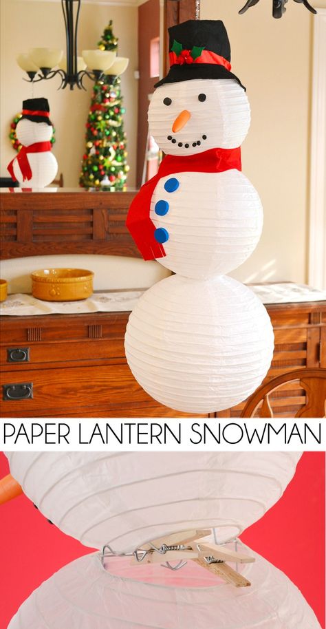 No snow? No problem! Make the cutest paper lantern snowman! Diy Snowman Decorations, Oversized Ornaments, White Paper Lanterns, Snowman Party, Paper Lantern Decor, Snowman Crafts Diy, Snowman Craft, Diy Snowman, Paper Lantern