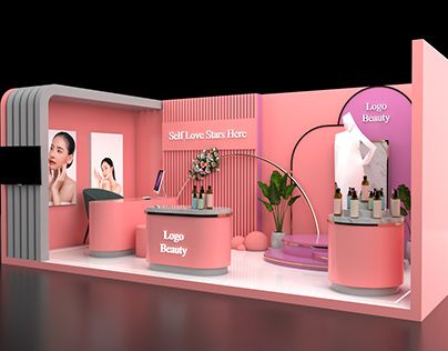 Skincare Kiosk Design, Beauty Exhibition Booth, Beauty Exhibition Booth Design, Cosmetic Booth Design, Booth Wall Design, Beauty Booth Design, Creative Booth Design Exhibition Stands, Pop Up Store Design Ideas, Makeup Booth