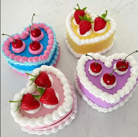 "Fake Cake Jewelry boxes that were inspired by the fruits I have in stock and the warmer weather <3 I love the fun colors.  Size: Approx. 5.3\"x4.9\"x2.2\"  PSA: The jewelry is not included.  You can customize the writing in the request box at checkout with a small phrase, name, or word on top.  Please not that this box will last you as long as you take care of it. If glitter is added, please note that over time it will loosen and fall off. Please use clean hands when handling. If you are interested in a real version of this cake, please visit us on instagram @ maryscakeslv. We are local to Las Vegas only for real baked goods.  Products used: lightweight spackle, plastic Disclaimer: No returns or cancellations." Fake Cake Craft, Fake Cake Box Diy, Fake Cake Jewelry, Cake Jewelry Box, Cake Boxes Diy, Cake Jewelry, Fake Cakes, Clay Cake, Cherry Cake