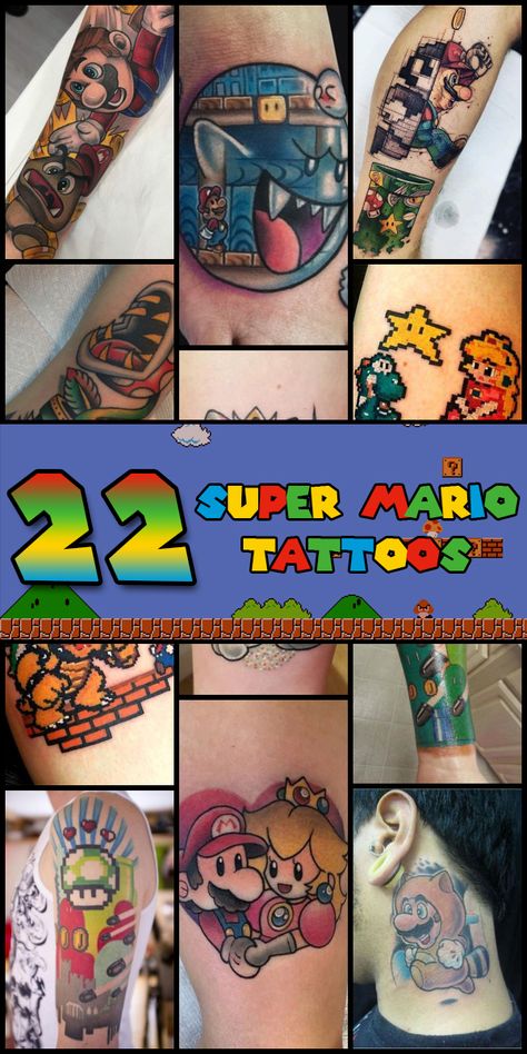 Mario Characters Tattoo, Mario Brothers Tattoo, Super Mario Tattoos, Mario Character Tattoos, Super Mario Bros Tattoos, Supermario Tattoos, Mario Bro Tattoo, Super Mario Brothers Tattoos, Mario And Luigi Tattoo