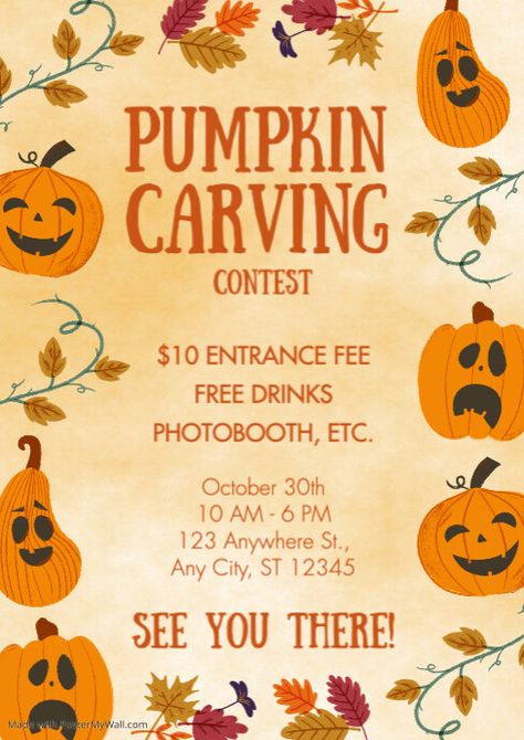 A New Design Orange Maximalist, Halloween Inktober, Pumpkin Carving Party Invitations, Halloween Party Flyer, Pumpkin Carving Contest, Pumpkin Carving Party, Pumpkin Template, A4 Document, Party Flyers