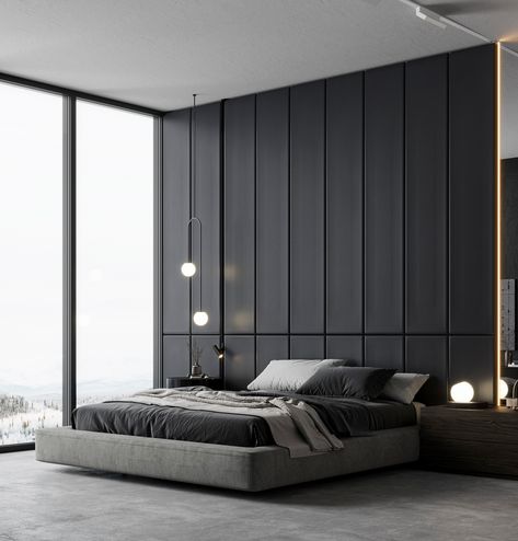 Bedroom in black on Behance Black Luxury Bedroom, Idea Bilik Tidur, Reka Bentuk Bilik Tidur, Black Bedroom Design, Hiasan Bilik Tidur, Bedroom Interior Design Luxury, Modern Bedroom Interior, Fall Bedroom, Black Bedroom