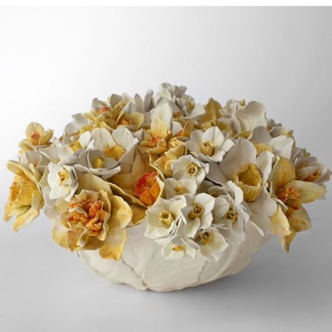 Clare Potter on Instagram: “Daffodils to brighten a stormy day - made a few years ago” Pottery Flowers, April 13, Porcelain Clay, Cold Porcelain, Ceramic Flowers, Daffodils, Ceramic Art, Candle Holders, Porcelain