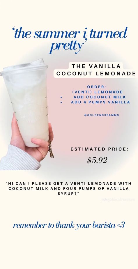 Vlogging Ideas, Coconut Lemonade, Recipe Lemonade, Lemonade Refresher, Starbucks Drink Menu, Dutch Bros Drinks, Starbucks Hacks, Starbucks Secret Menu Recipes, Keto Board