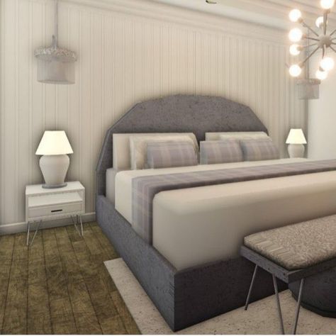 By bloxburg_architecture 4 By 3 Bedroom Bloxburg, Bloxburg Bedroom Ideas Decals, Bed Rooms Bloxburg, Blockburg Room Ideas Modern, Bloxburg Decorate Ideas, Bloxburg Bedroom Ideas Bunk Beds, Bed Inspo Bloxburg, Bloxburg Lawn Ideas, Parent Room Bloxburg