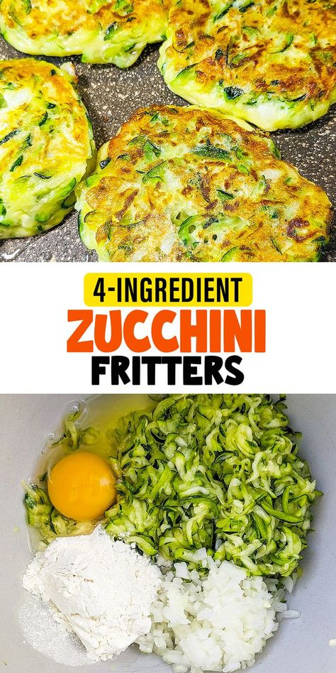 Enjoy a light and tasty meal with these Easy 4 Ingredient Zucchini Fritters. Made with fresh zucchini and onion, they're a perfect combination of savory flavors and crispy textures, ideal for a quick lunch or a healthy snack. Fried Zucchini Recipes, Best Zucchini Recipes, Easy Zucchini Recipes, Fresh Zucchini, 4 Ingredient Recipes, Easy Zucchini, Zucchini Fritters, Shredded Zucchini, Fritter Recipes