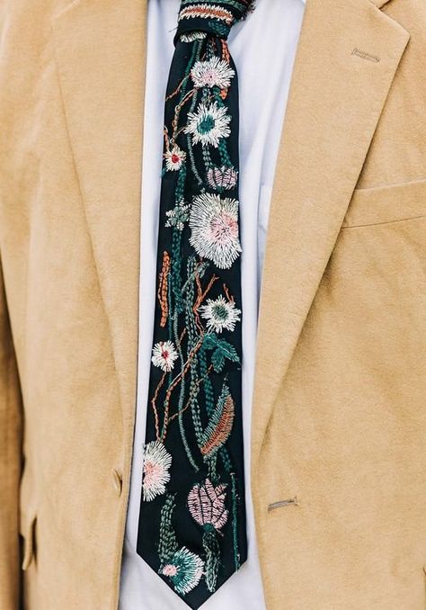 Embroidered Ties Wedding, Embroidery Tie Men, Fairy Groom Suit, Embroidered Tie Men, Unique Groomsmen Attire, Wildflower Veil, Floral Tie Wedding, Veil Bow, Tie Embroidery