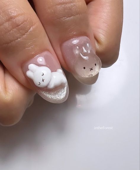 Miffy Nails, Korea Nail Art, Bunny Nails, Asian Nails, Pink Nail Art, Pretty Gel Nails, Really Cute Nails, Japanese Nails, Cute Gel Nails