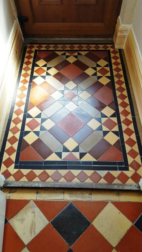 Victorian-Tiled-Lobby-Floor-After-Restoration-Swansea-112433 Tessellated Tiles Verandah, Tessellated Tiles, Victorian Mosaic Tile, Minton Tiles, Hall Tiles, Mosaic Floor Tiles, Victorian Hallway, Victorian Tile, Victorian Floor Tiles