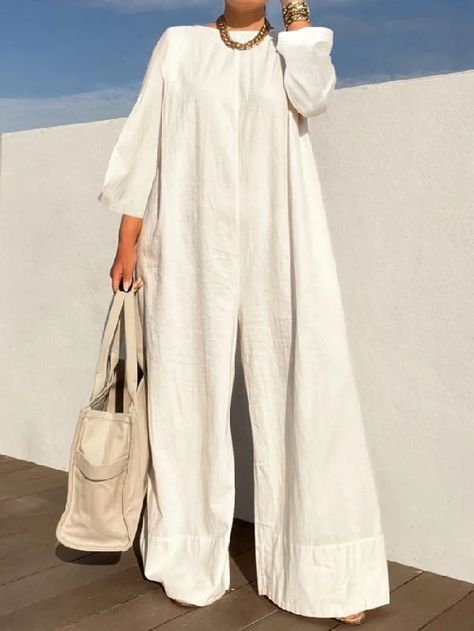 Long Sleeves Loose Solid Color Jumpsuits Loose Jumpsuit Pattern, Wide Leg Jumpsuit Pattern, Winter Goddess, Plain Jumpsuits, Trench Coat Dress, Solid Color Jumpsuits, Loose Jumpsuit, Jumpsuit Pattern, Linen Jumpsuit