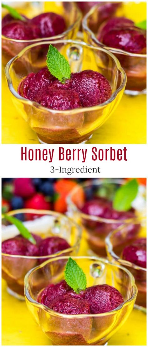 Honey Berry Sorbet - sweet and tart, absolutely refreshing summer treat with just 3 ingredients. A must try summer dessert! Honey Berry, Recipe Using Honey, Berry Sorbet, Grilled Fruit, Yummy Ice Cream, Cold Treats, Sorbet Recipes, Berries Recipes, Honey Recipes