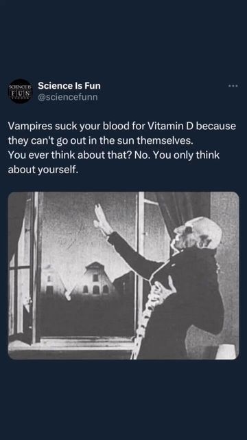 350k+ Science Lovers on Instagram: "Any vampire here? We’re sorry" Vampire Biology, Funny Vampire Quotes, Vampire Jokes, Vampire Puns, Vampire Quotes, Vampire Knight Memes, Vampire Memes Funny, Science Lover, Funny Video