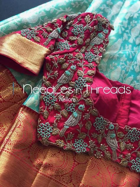 🌺🌺 South Indian Wedding Blouse, Work Blouse Designs, Blue Blouse Designs, Embroidered Tops, Latest Bridal Blouse Designs, Maggam Work Blouse, Wedding Saree Blouse Designs, Traditional Blouse Designs, Wedding Blouse Designs