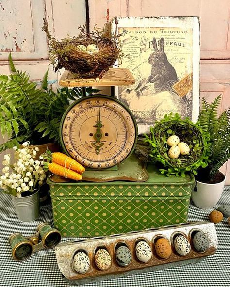 Sherry Ricamore on Instagram: "Doing a #windingitbackwednesday of one of my favorites from last year. Hope you are having a fun week! #retroshowandtell #mypastperfectfind #alltogethervintage #mykindofhappyhashie #vintagehashie #simplevintagestyling #shareyourjunkjoy #fleamarketdecormagazine #countrysamplermagazine #showusthevintage #mykindofhappyhashie #antique_r_us #myvintagevibe #windingitbackwednesday #happycolorfulhome #mycolorfulvintage #vintagecollector #howivintage #thingsicollect #vt Craft Fair Booth Display Ideas, Fair Booth Display Ideas, Vintage Spring Aesthetic, Antique Easter Decorations, Vintage Spring Wedding, Color Palette Vintage, Vintage Spring Decor, Booth Display Ideas, Craft Fair Booth