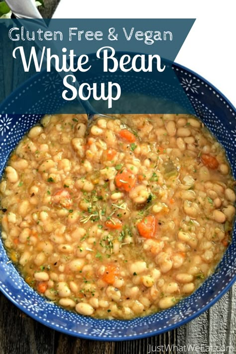 White Bean Soup - This gluten free and vegan White Bean Soup is warm, creamy, and tastes wonderful! You can make it in your Instant Pot or slow cooker making it the perfect dinner option! #glutenfree #vegan #dairyfree #soup #slowcooker #instantpot Low Sodium Dairy Free Recipes, Dr Furman Meals, Low Sodium Bean Soup, Eoe Recipes, Gfdf Recipes, Vegan White Bean Soup, Slow Cooker Chicken Fajitas, Slow Cooker Black Beans, White Bean Soup Recipes