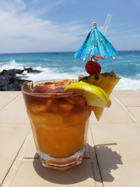 Original Mai Tai from Don The Beachcomber at The Royal Kona resort. Mauby Drink Caribbean, Long Island Cocktail, Kona Big Wave Beer, Kona Restaurants The Big Island, Maui Island Breeze Cocktail, Mai Tai, Whiskey Cocktails, Hawaii Island, Beach Combing