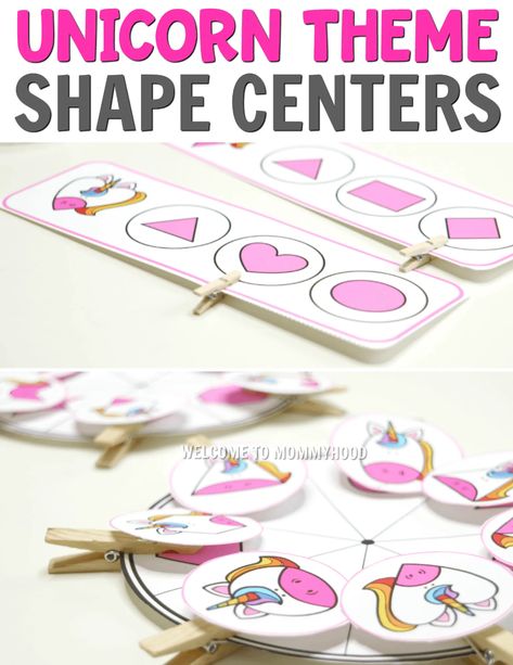 Unicorn shape preschool activities for hands-on learning activities Unicorn Learning Activities, Unicorn Preschool Activities, Unicorn Activities Preschool, Shape Preschool Activities, Unicorn Activities, Shape Activities Preschool, Unicorn Hat, Unicorn Printables, Montessori Learning