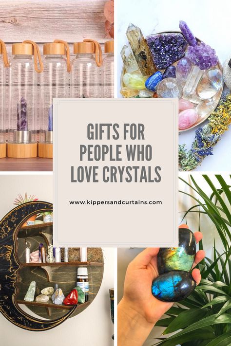 A gift idea guide for people who love crystals Diy Mystical Gifts, Crystals To Give As Gifts, Gifts For Spiritual Friends, Crystals Gift Ideas, Crystal Lover Gifts, Diy Spiritual Gifts, Gifts For Spiritual People, Crystal Gifts Ideas, Gifts For Crystal Lovers