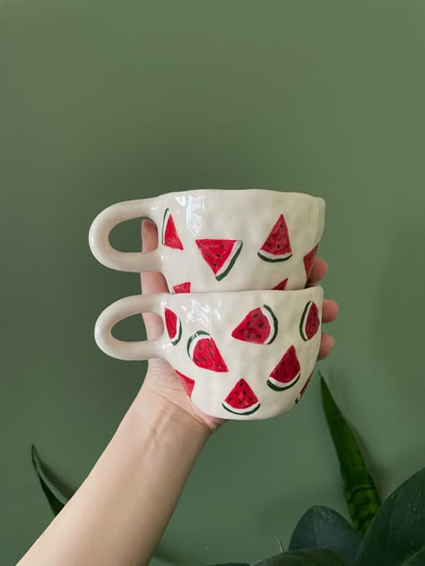 Handmade ceramic #ceramics #ceramic #handmade #mug #cup #pottery #clay #blogger #blog #etsy #etsy #etsyshop Pottery Paining Mug, Paint Cups Diy, Watermelon Pottery Painting, Kids Pottery Painting Ideas, Painting Ideas Ceramics, Painting Cups Ideas, Ceramic Cup Designs, Ceramic Cup Painting, Watermelon Pottery