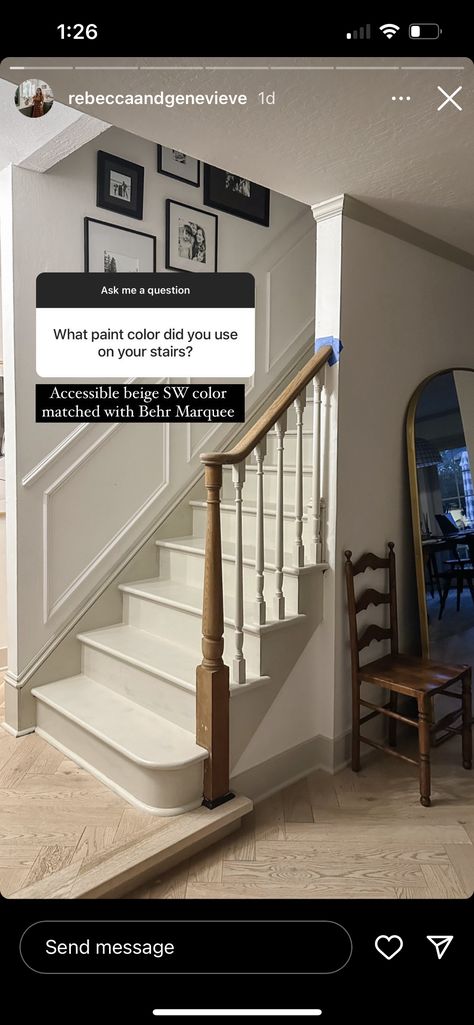 Painted Stair Risers, Stair Nook, Stairs Colours, Black Staircase, Tan Paint, Stairs Landing, Accessible Beige, Home Essence, Painted Stairs