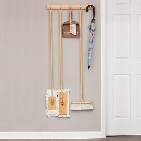 Harper Live.Love.Clean. 5-Hook Wall Mounted Organizer | Wayfair Wall Mounted Organizer, Broom Storage, Hang Clean, Small Laundry Room Makeover, Bamboo Storage, Mud Rooms, Business Decor, Small Laundry Room, Storage Hooks