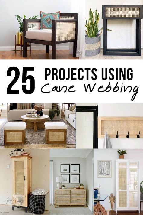 collage of cane webbing projects with text overlay Diy Cane Webbing, Refinished Chairs, Dresser Chair, Painted Furniture For Sale, Furniture Dresser, Cane Webbing, Diy Cabin, Cane Furniture, Diy Home Cleaning