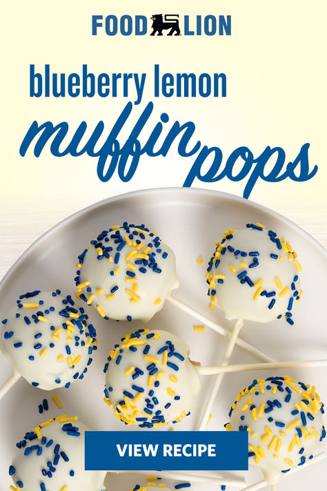 Berry Lemon Muffin Pops Lemon Blueberry Cake Pops, Blue And Yellow Desserts, Muffin Pops, Ffa Banquet, Cake Pop Flavors, Pops Recipes, Simpsons Party, Muffin Flavors, Shortcake Recipe