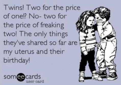 I can relate to this one... Twin Quotes Funny, Twin Mom Humor, Twin Things, Funny Pregnancy Memes, Twin Quotes, Twin Mum, Twin Humor, Pregnancy Memes, Twin Life