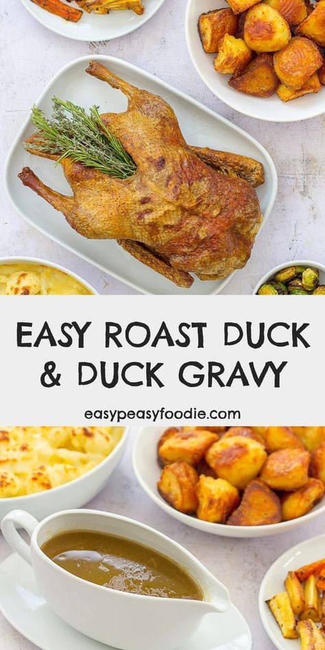 Duck Gravy Recipe, Giblet Gravy Easy, Whole Duck Recipes, Chinese Duck, Whole Duck, Roasted Duck Recipes, Roasted Carrots And Parsnips, Giblet Gravy, Crispy Duck