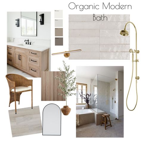 Organic Modern Bath Organic Modern Bathroom Hardware, Earthy Color Palette Bathroom, Organic Spa Bathroom, Organic Modern Bathroom Mood Board, Neutral Bathroom Mood Board, Primary Bathroom Mood Board, Organic Modern Master Bath, Master Bath Without Tub, Organic Modern Small Bathroom