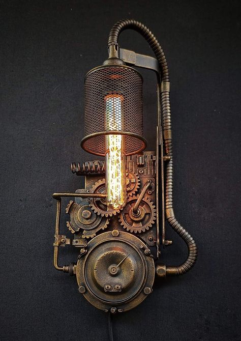 Industrial Lamp Design, Punk Decor, Car Part Art, Industrial Pipe Furniture, Industrial Style Lamps, Steampunk House, Steampunk Crafts, Steampunk Lighting, Car Part Furniture