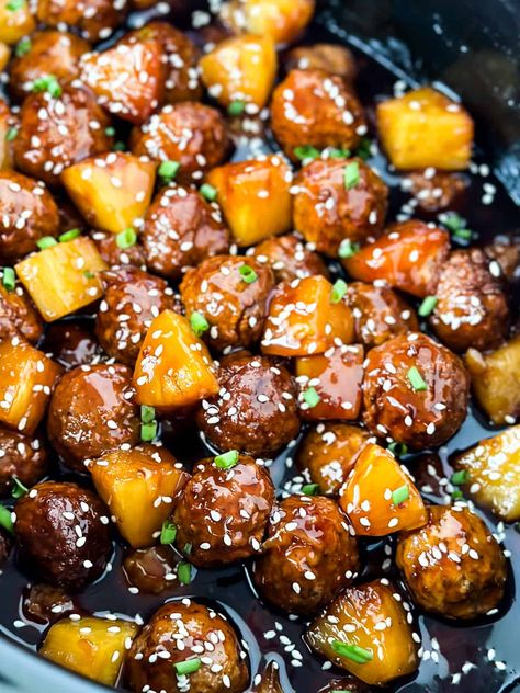 Slow Cooker Pineapple Teriyaki Meatballs - Whiskful Cooking Teriyaki And Pineapple Meatballs, Meatballs And Pineapple Crockpot, Pineapple Meatballs Crockpot, Teriyaki Meatballs Crockpot, Pineapple Teriyaki Meatballs, Easy Teriyaki Meatballs, Teriyaki Pineapple Meatballs, Crockpot Party, Pineapple Appetizers