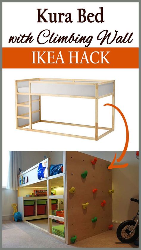 Climbing Wall and Bunk-Bed Ensemble #IKEAhacks #IKEAfurniture #decorhomeideas Ikea Kura Bed, Kura Bed, Ikea Kura, Hacks Ikea, Bed Ensemble, Ikea Hack Ideas, Ikea Kids, Boy Rooms, Diy Ikea Hacks