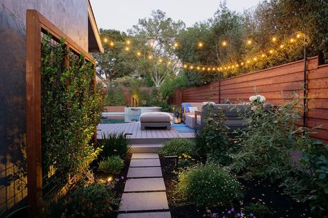 Photo 2 of 8 in Modern Suburban Backyard by Secret Garden Landscapes - Dwell Magical Small Backyard, Backyard Walkways, Suburban Backyard, Bluestone Steps, Backyard Modern, Pavers Patio, Wood Fence Design, Backyard Walkway, Modern Backyard Landscaping