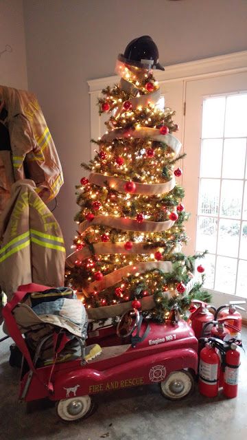 Fire Truck Christmas Tree, Firetruck Christmas Tree, Fireman Christmas Tree, Firefighter Christmas Tree, Christmas Banquet Decorations, Fire Department Christmas, Fire Department Decor, Fire Decor, Firefighters Daughter