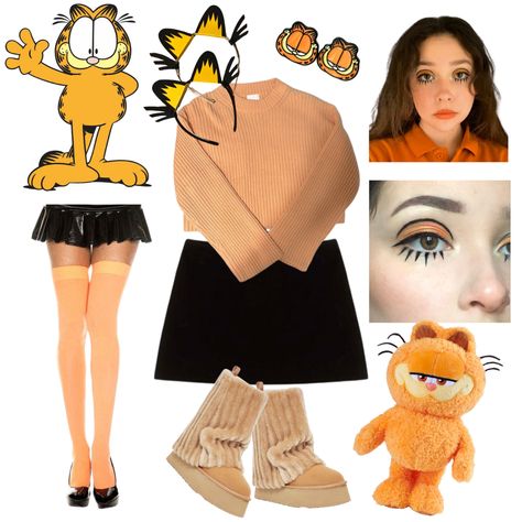 Cosplay Ideas With Glasses, Garfield Costume Women, Indie Halloween Costume Ideas, Garfield And Odie Costume, Diy Garfield Costume, Garfield Costume Diy, Garfield Halloween Costume, Interesting Halloween Costumes, Garfield Makeup