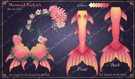 Vtuber Props, Mermaid Visuals, Ych Clothes, Mermaid Tail Designs, Red Mermaid Tail, Mermaid Base, Dragon Riding, Tail Ideas, Rainbow Mermaid Tail