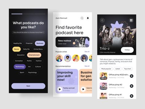 Podcast Mobile App by Annisa Fauziah for Scalla Studio on Dribbble Podcast Website, Podcast App, Sports Psychology, Technology Art, Ui Inspiration, Popular Artists, Mobile App Design, Game Ui, Mobile Ui