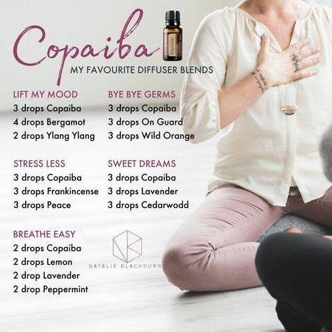 Copaiba Terra Essential Oils, Copaiba Essential Oil, Doterra Diffuser Blends, Doterra Essential Oils Recipes, Essential Oil Remedy, Young Living Essential Oils Recipes, Essential Oil Diffuser Recipes, Essential Oil Blends Recipes, Essential Oil Mixes