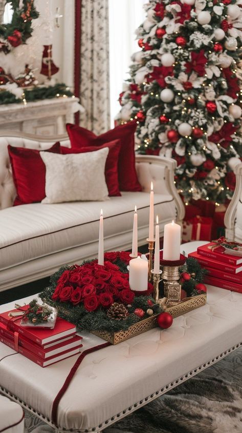 Christmas Coffee Table Decor, Christmas Decor Idea, Christmas Home Decor Ideas, Christmas Living Room, Christmas Decor Inspiration, Christmas Themes Decorations, Christmas Decorations Bedroom, Christmas Tree Inspiration, White Christmas Decor