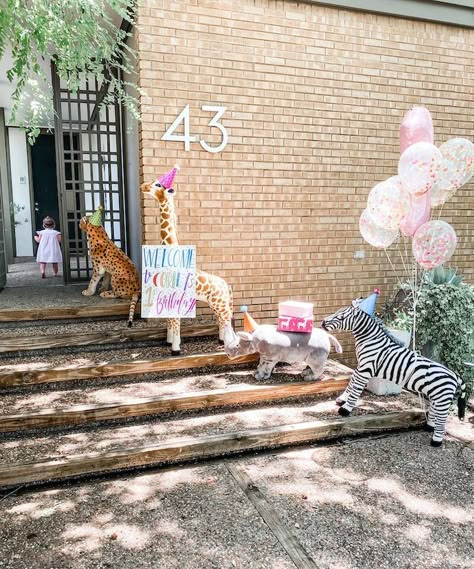 Kara's Party Ideas "Calling All Party Animals" First Birthday Party | Kara's Party Ideas Animals First Birthday Party, Animal Birthday Party Ideas, Calling All Party Animals, Animal Decorations, Animal Themed Birthday Party, Zoo Birthday Party, Giant Stuffed Animals, Animal Theme Birthday, Wild Birthday Party