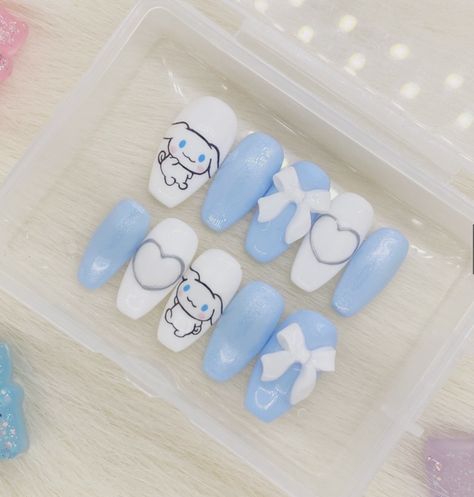 About Cinnamoroll, Cinnamoroll Nails, Cinnamon Nails, Hello Kitty Nails Art, Cinnamoroll Sanrio, Girls Nail Designs, Fake Nails Designs, Hello Nails, Simple Gel Nails