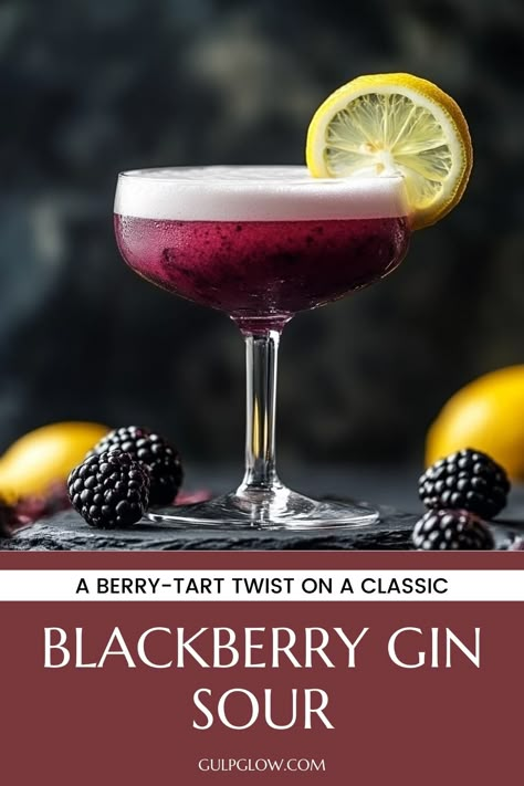 Blackberry Gin Sour Recipe: A Berry-Tart Twist on a Classic Halloween Cocktails Gin, Blackberry Gin Cocktail, Gin Sour Cocktail Recipes, Blackberry Liqueur Recipes, Gin Sour Recipe, Pomegranate Gin, Gin Fizz Recipe, Blackberry Cocktail, Blackberry Gin