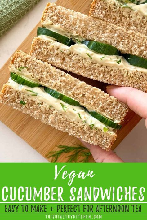 Tasty vegan cucumber sandwiches that are perfect for afternoon tea. They're so easy to make with just a handful of ingredients and about 10 minutes! Vegan Cucumber, Cucumber Sandwiches Recipes, Appetizer Board, Cucumber Tea Sandwiches, Vegan Sandwich Recipes, Tea Sandwiches Recipes, Cucumber Sandwiches, Sandwich Fillings, Vegan Cream Cheese